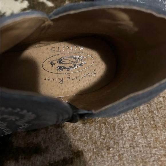 Blue Gray leather suade Embroidered sterling river boots Ankle Boots - Picture 6 of 9